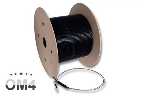 FO cable exterior OM4, 50µ, conector LC/LC 4G, U-DQ(ZN)BH, 4 fibras, negro, 150m